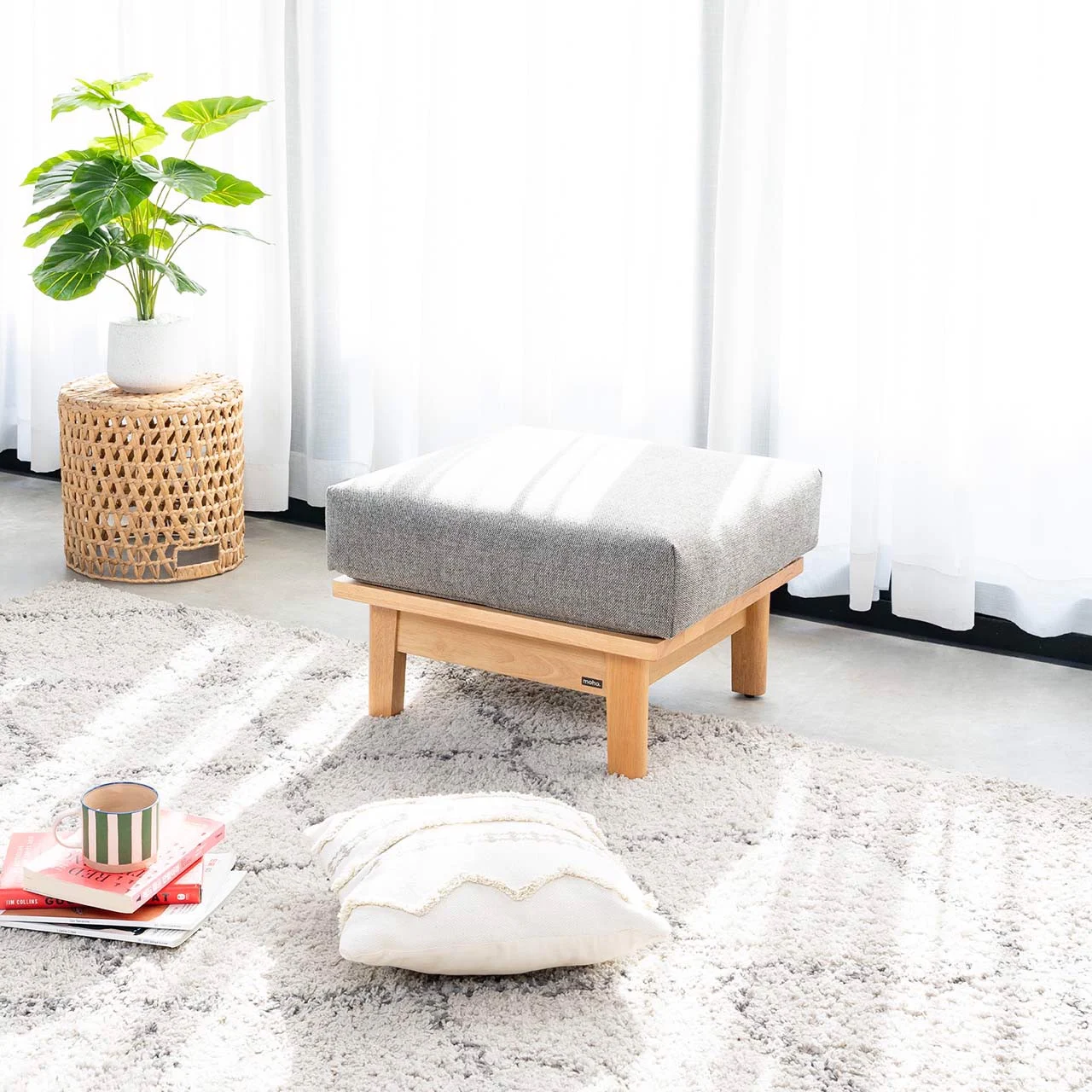 Ghế Đôn Sofa Gỗ Cao Su Tự Nhiên